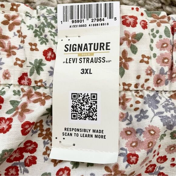 Levi Strauss Ivory Floral Elastic Waist Pull On Shorts With Pockets Sz 3XL - Picture 8 of 11